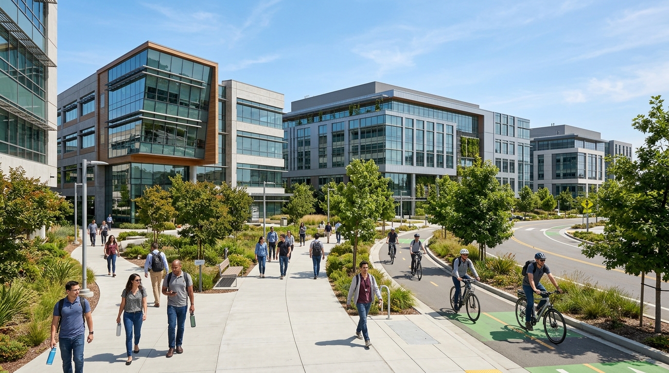 Modern research and development district in East Sunnyvale