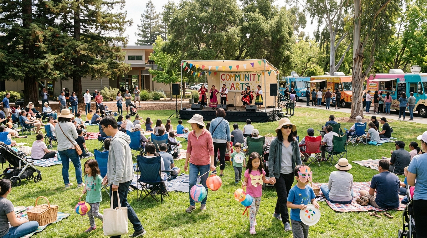 Families watching live performances during Hands on the Arts in Sunnyvale